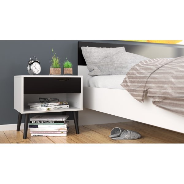 Oslo sängbord - Vit/svart Oslo sängbord - Vit/svart