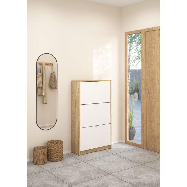 Lisa skoskåp med 3 st luckor - Vit / trä Lisa skoskåp med 3 st luckor - Vit / trä