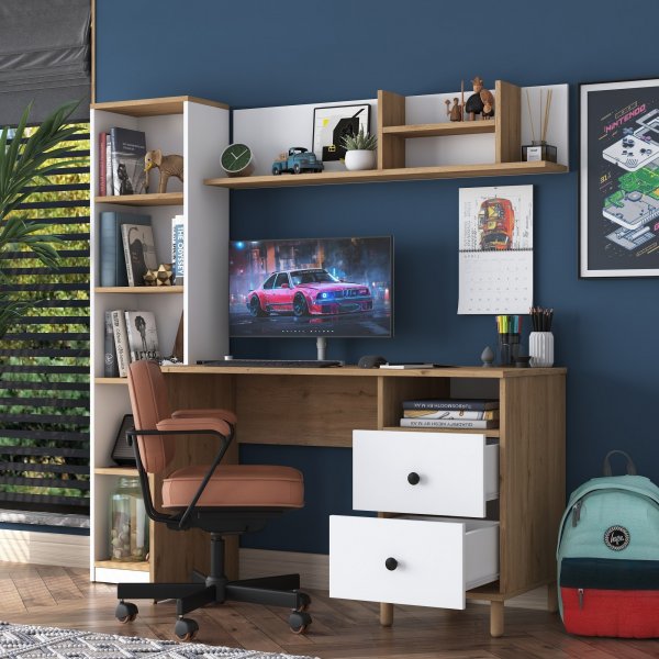 Bureau Hanna 15, 120 x 50 cm - Noyer/blanc Bureau Hanna 15, 120 x 50 cm - Noyer/blanc