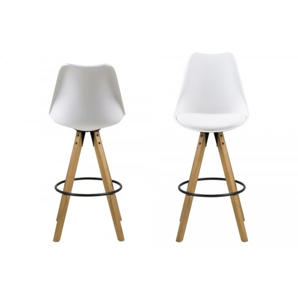 Tabouret de bar Dima avec pieds en bois et assise en PU blanc Tabouret de bar Dima avec pieds en bois et assise en PU blanc