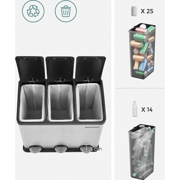 Poubelle Luan 54 l - Argent/noir