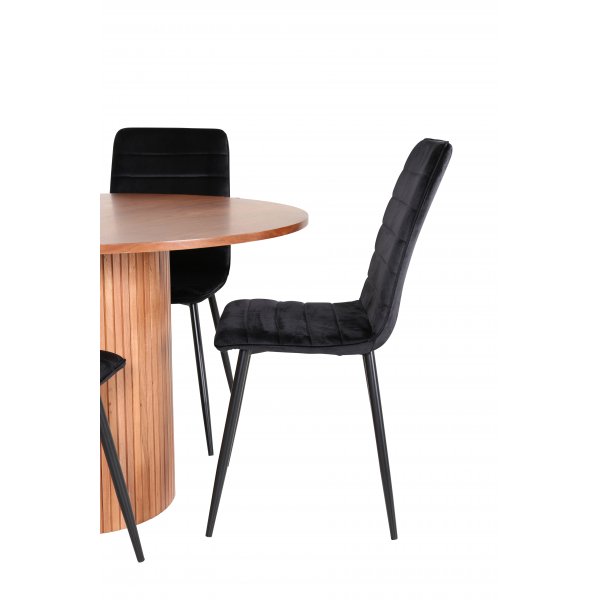 Bianca Matgrupp runt valn�t matbord med 4 st Windu Lyx svart stolar