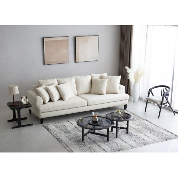 Soffa beige 4-sits med lsa kuddar - Remy