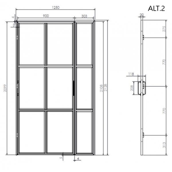 Industriële glazen deur - Eenvoudig met zijdeel Industriële glazen deur - Eenvoudig met zijdeel