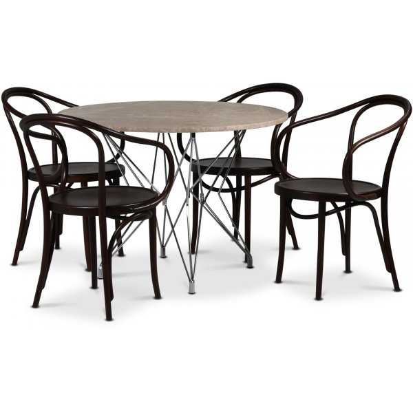 Zoo matgrupp 105 cm inkl. 4 st Bjtr Karmstolar No30 Klassiker - Krom / Beige Empradore