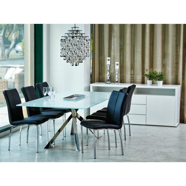 Chaise de salle à manger Asama - Noir PU/chrome Chaise de salle à manger Asama - Noir PU/chrome