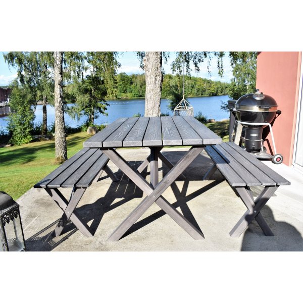 Table de groupe d'extrieur Scottsdale 150 cm avec 2 bancs - Shabby Chic gris