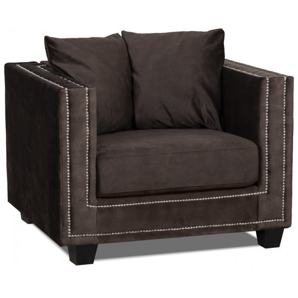 Tempel fåtölj med nitar i brun sammet Tempel fåtölj med nitar i brun sammet