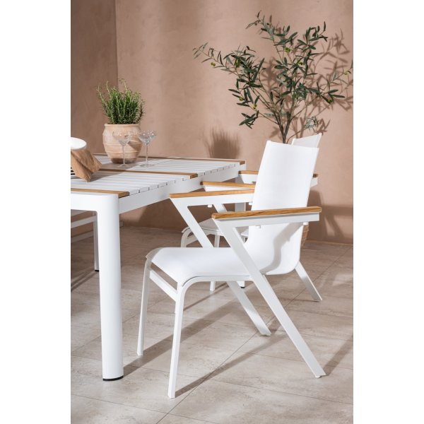 Groupe de repas d\\\'extérieur Togo avec 4 chaises Mexico - Teck/Blanc Groupe de repas d\\\'extérieur Togo avec 4 chaises Mexico - Teck/Blanc