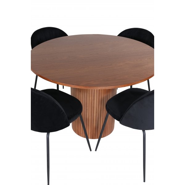 Bianca Matgrupp runt valnt matbord med 4 st Wrinkles svart stolar