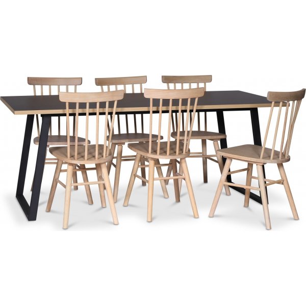 Edge 3.0 matgrupp 190x90 cm inkl 6 st vitoljade Orust pinnstolar - Svart Hgtryckslaminat (HPL)