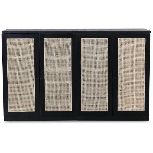 Level sideboard i svartbetsad ek med drrar i rotting 140 cm