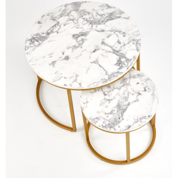 Lot de 2 tables basses 38/60 cm - Effet marbre blanc/dor