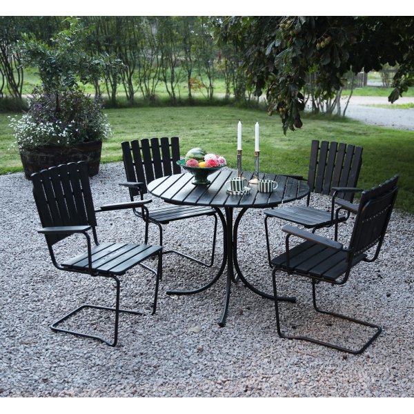 Groupe de salle à manger Vaxholm en acier à ressorts (produit en Europe) en bois noir avec cadre noir + Détachant pour meubles Groupe de salle à manger Vaxholm en acier à ressorts (produit en Europe) en bois noir avec cadre noir + Détachant pour meubles