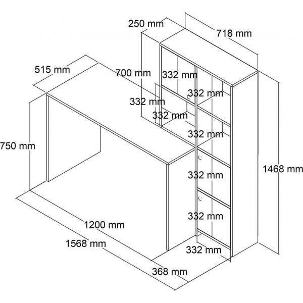 Bureau Silence 156,8 x 51,5 cm, gauche - Chne/blanc