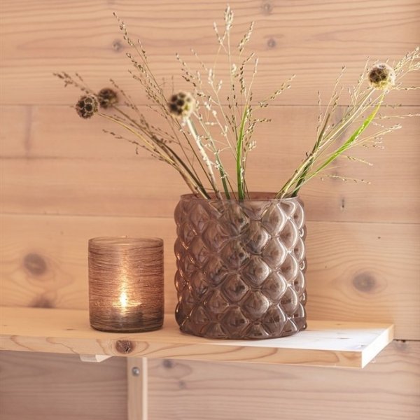 Bibbi vas/ljuslykta 15 x 15 x 15 cm - Brun