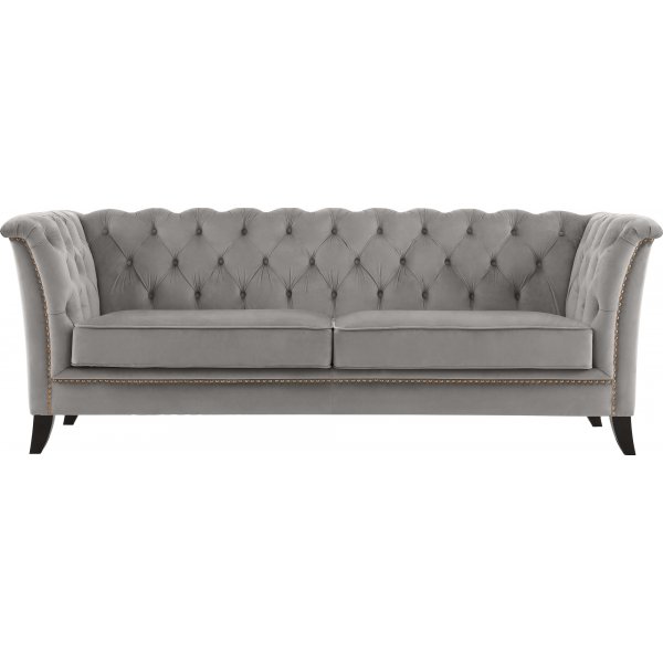 Henry 3-sits soffa Chesterfield i grå sammet + Fläckborttagare för möbler Henry 3-sits soffa Chesterfield i grå sammet + Fläckborttagare för möbler