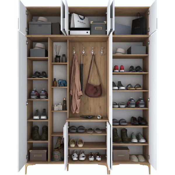 Meuble d\\\'entre Esa 180 x 37,5 x 240 cm Variante B - Noyer/blanc