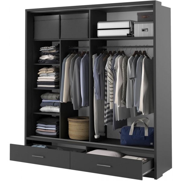 Armoire Mervyn noire 200x215 cm portes coulissantes