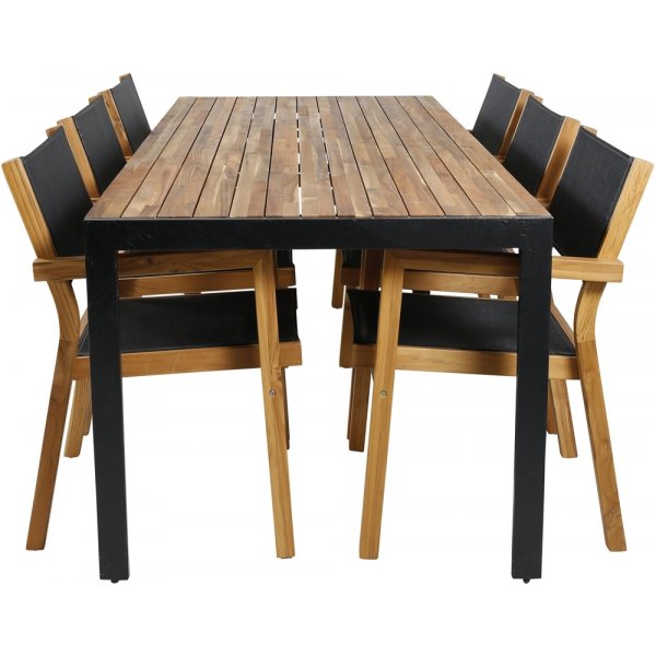 Bois utematgrupp med 6 st Venice stolar - Svart/Natur