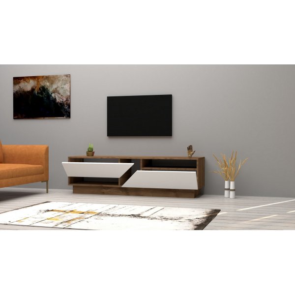 Banc multimdia Koza - Noyer/blanc