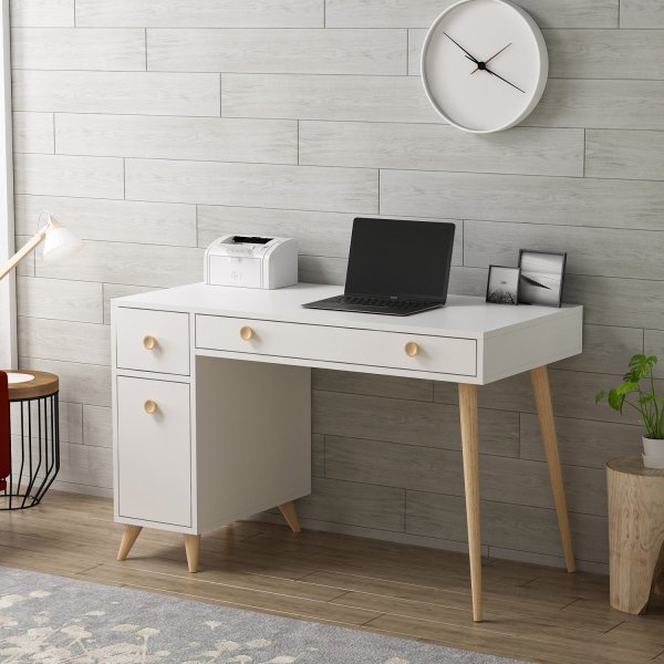 Inert skrivbord 120x60 cm - Vit/ek