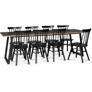 Groupe de salle  manger Edge 3.0 240x90 cm avec 8 chaises  chevilles Orust noires - Stratifi haute pression noir (HPL)
