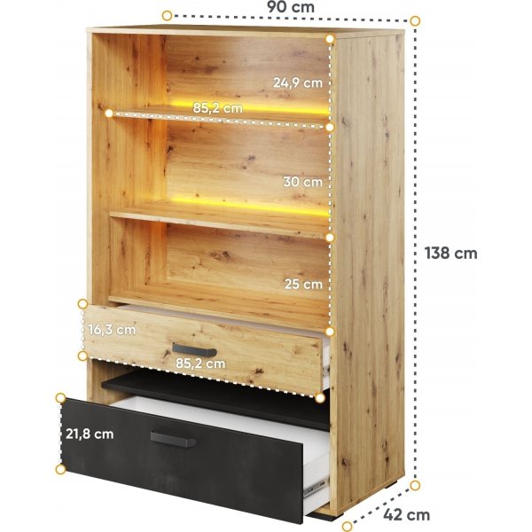 Qubic boekenkast - Ambachtelijk eiken/grijs/zwart Qubic boekenkast - Ambachtelijk eiken/grijs/zwart