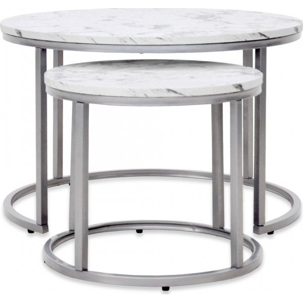 Table basse Ruffo 38/60 cm - Marbre blanc/gris argent