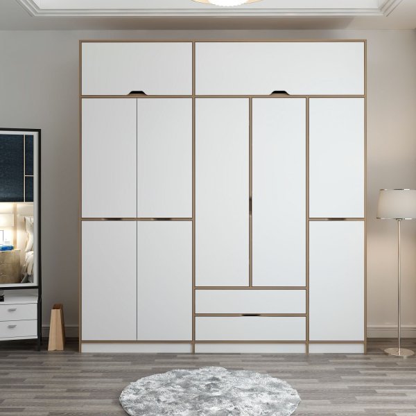 Elina garderob 232 x 52 x 253 cm - Vit/brun Elina garderob 232 x 52 x 253 cm - Vit/brun