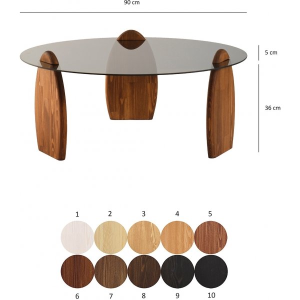 Table basse Surf 90 cm - Verre couleur chtaignier/fum