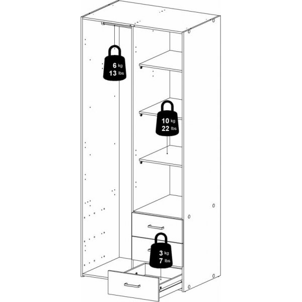 Armoire Space avec 2 portes et 3 tiroirs - Blanc Armoire Space avec 2 portes et 3 tiroirs - Blanc