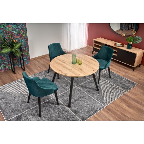 Table  manger ronde extensible Caliss 102-142 cm - Chne artisanal/noir