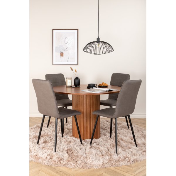 Bianca Matgrupp runt valnöt matbord med 4 st Windu Lyx grå stolar Bianca Matgrupp runt valnöt matbord med 4 st Windu Lyx grå stolar