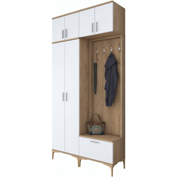 Meuble d\\\'entrée Esa 120 x 37,5 x 240 cm - Noyer/blanc Meuble d\\\'entrée Esa 120 x 37,5 x 240 cm - Noyer/blanc