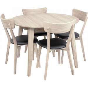 Groupe de repas Table  manger Genova 110-160 cm avec 6 chaises Amino - Cuir cologique blanc pigment/noir + Dtachant pour meubles