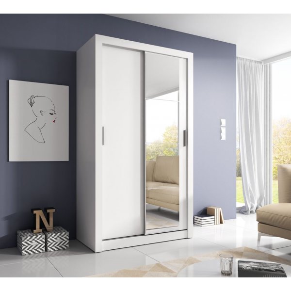Garderob med skjutdörrar vit 120x215 cm - Mervyn Garderob med skjutdörrar vit 120x215 cm - Mervyn