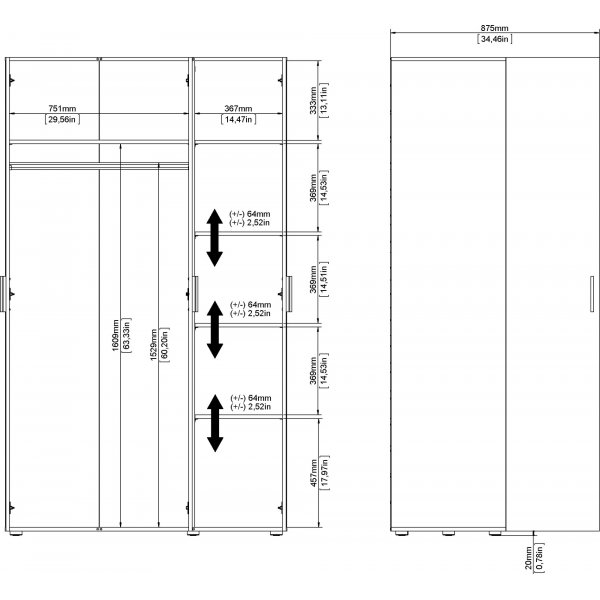 Armoire Pepe à 3 portes - Blanc Armoire Pepe à 3 portes - Blanc
