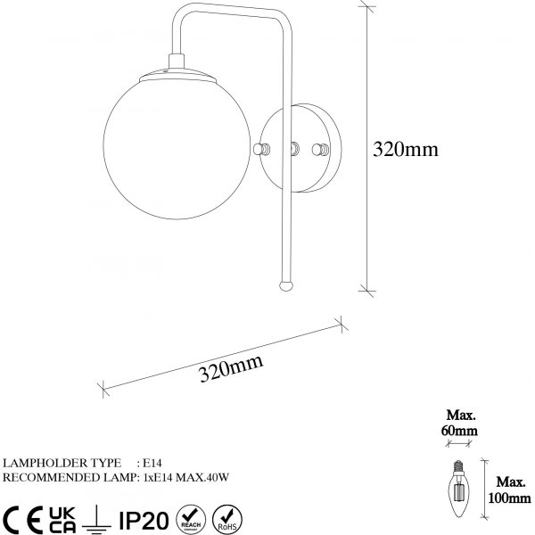Viran wandlamp 10930 - Zwart/wit