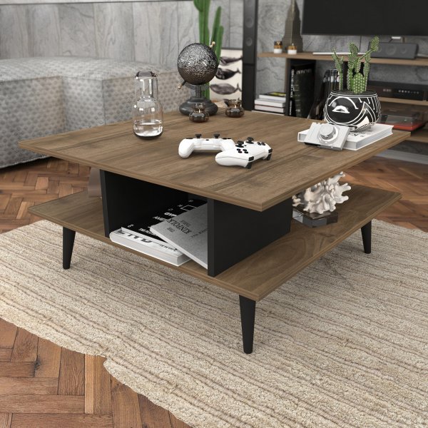 Table basse Akya 89 x 89 cm - Noyer/noir Table basse Akya 89 x 89 cm - Noyer/noir