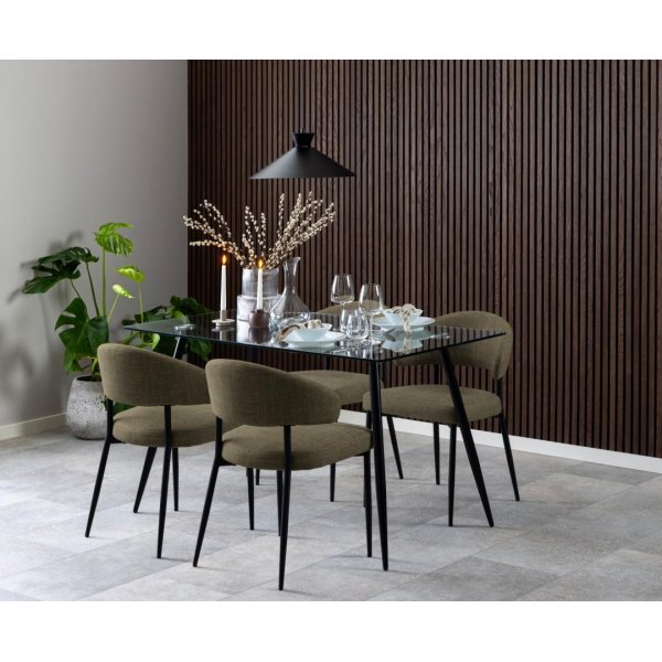 Stol i gr�nt tyg och svarta ben