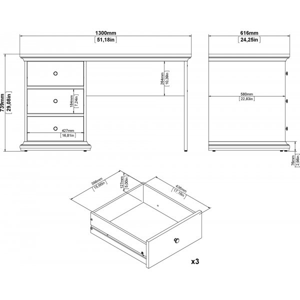Bureau Paris 130 x 61,5 cm - Blanc Bureau Paris 130 x 61,5 cm - Blanc