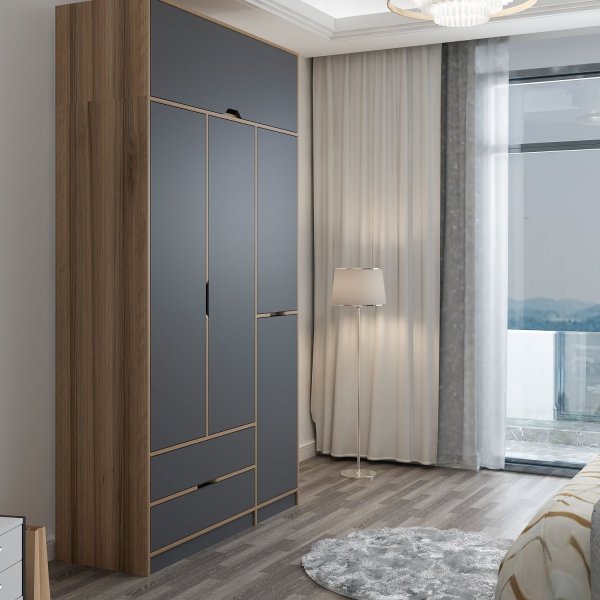 Armoire Elina 140 x 52 x 253 cm - Anthracite/marron Armoire Elina 140 x 52 x 253 cm - Anthracite/marron