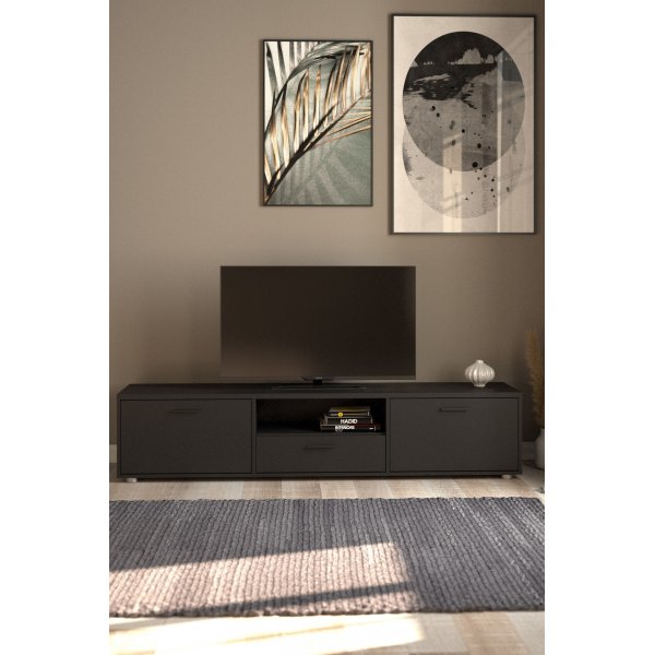 Media bred TV-bänk med lådor - Svart Media bred TV-bänk med lådor - Svart