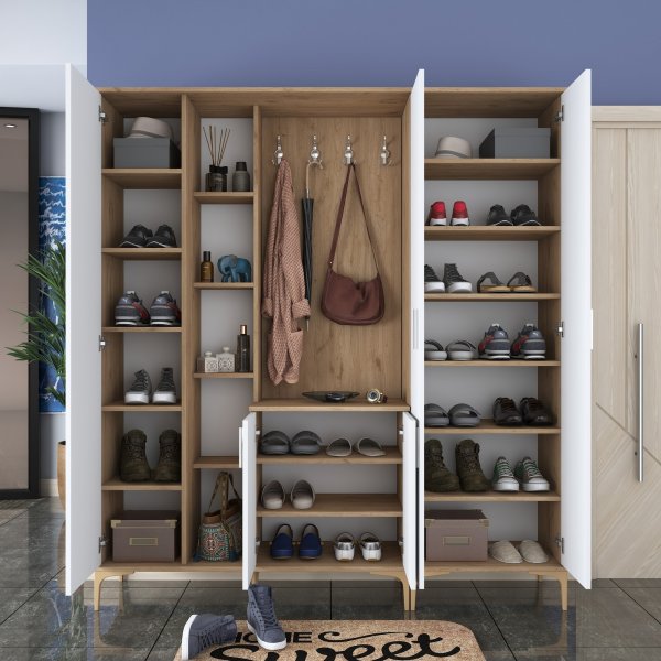 Meuble d\\\'entre Esa 180 x 37,5 x 198,6 cm Variante B - Noyer/blanc