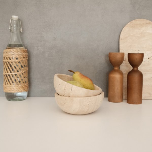 Skålar i beige Travertinmarmor - 2 delar Skålar i beige Travertinmarmor - 2 delar