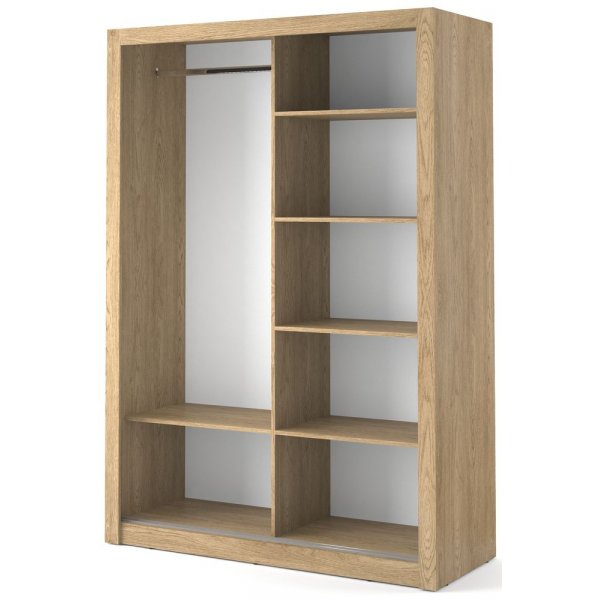 Armoire Mervyn avec portes coulissantes et intérieur, largeur 150 cm - Chêne Shetland Armoire Mervyn avec portes coulissantes et intérieur, largeur 150 cm - Chêne Shetland