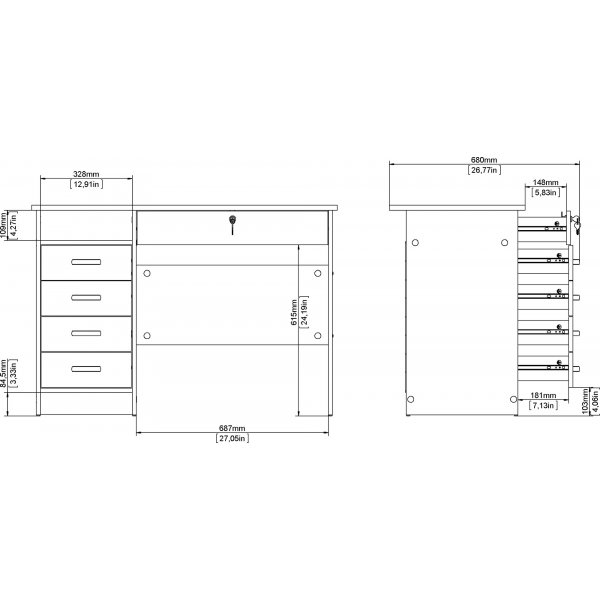 Bureau Function Plus avec 4 tiroirs 109,3 x 48,5 cm - Marron foncé Bureau Function Plus avec 4 tiroirs 109,3 x 48,5 cm - Marron foncé
