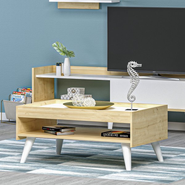 Ruby soffbord 83,6 x 48,6 cm - Vit/ek Ruby soffbord 83,6 x 48,6 cm - Vit/ek