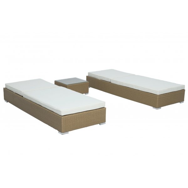 Solsängar 2 st med bord - Natur rotting Solsängar 2 st med bord - Natur rotting